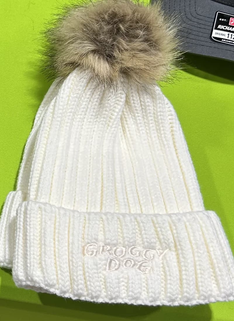 Groggy Dog embroidered pom beanie