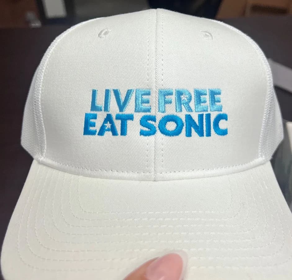 Live Free Eat Sonic embroidered trucker cap